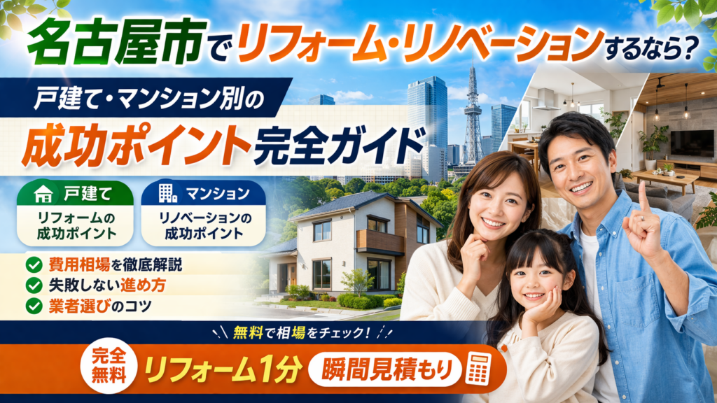 名古屋市でリフォーム・リノベーションするなら？戸建て・マンション別の成功ポイント完全ガイド