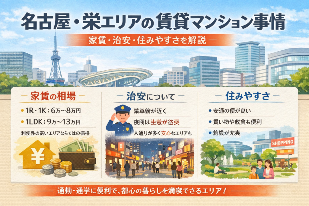 名古屋・栄エリアの賃貸マンション事情｜家賃・治安・住みやすさを解説
