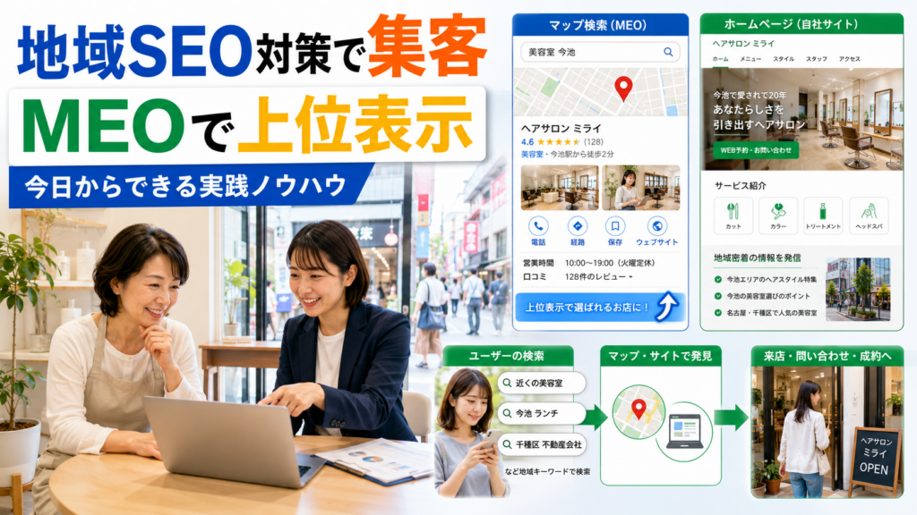 地域SEO対策で集客する方法｜MEOで上位表示する実践ノウハウ