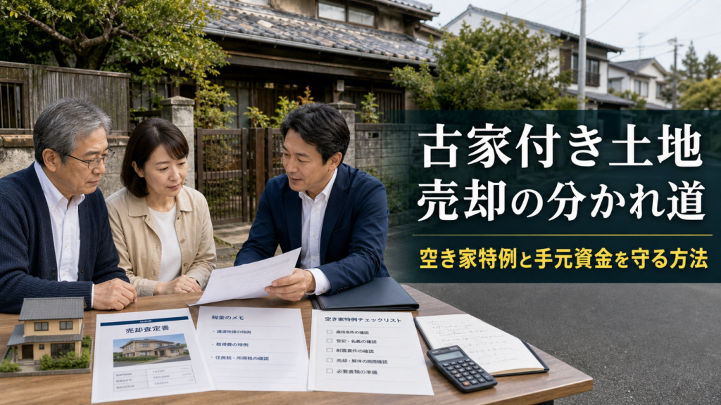 古家付き土地の売却で手元資金を最大化する方法。空き家特例と売り方の分かれ道