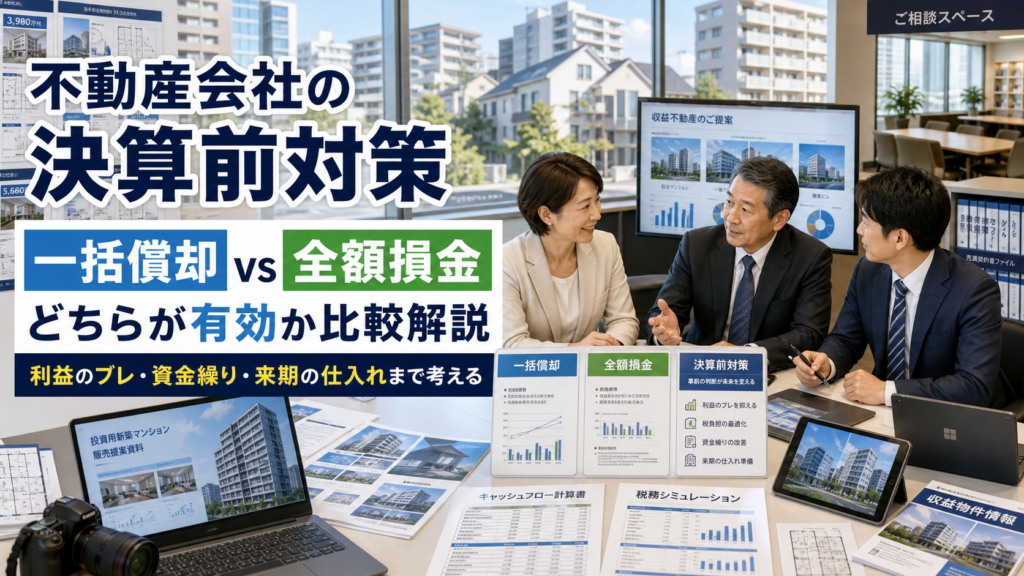 不動産会社の決算前対策｜一括償却と全額損金どちらが有効か比較解説