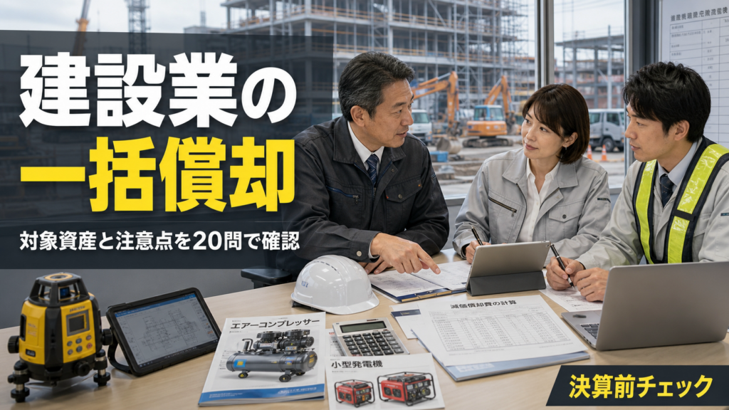 建設業で一括償却を使うには？決算前に知りたい対象資産と実務上の注意点