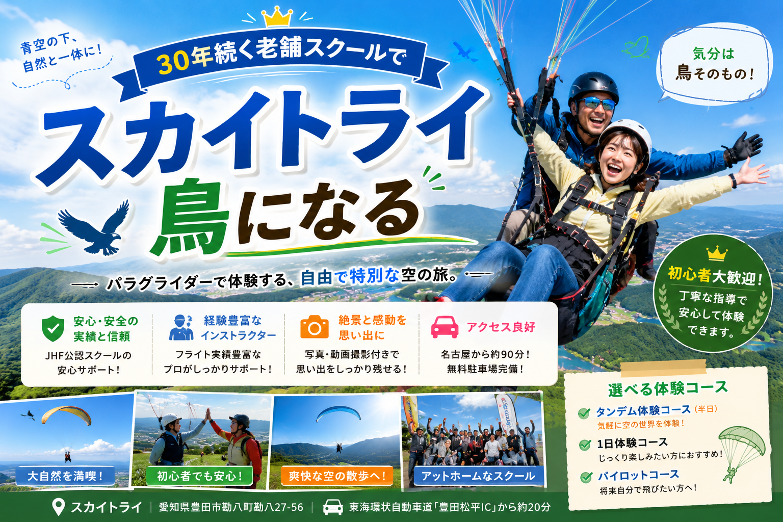 タンデムパラグライダーで空を飛ぶ（イメージ）