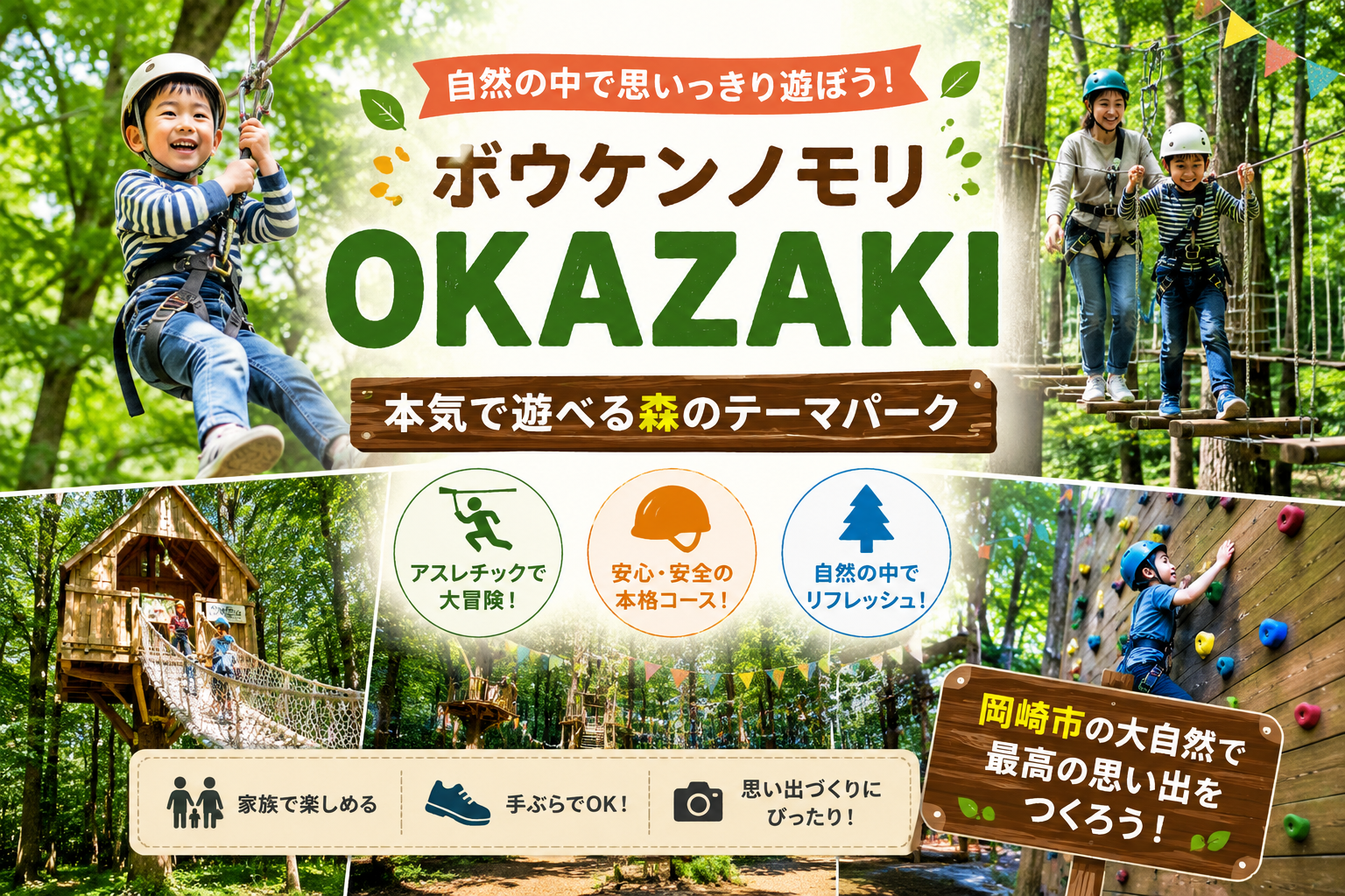 ボウケンノモリOKAZAKIのツリートップアドベンチャー（イメージ）