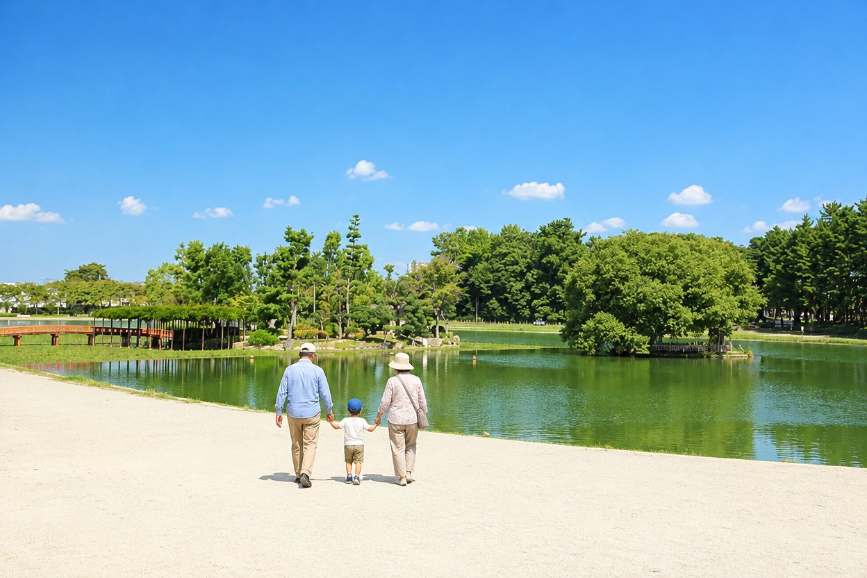 津島市 天王川公園の丸池と中島