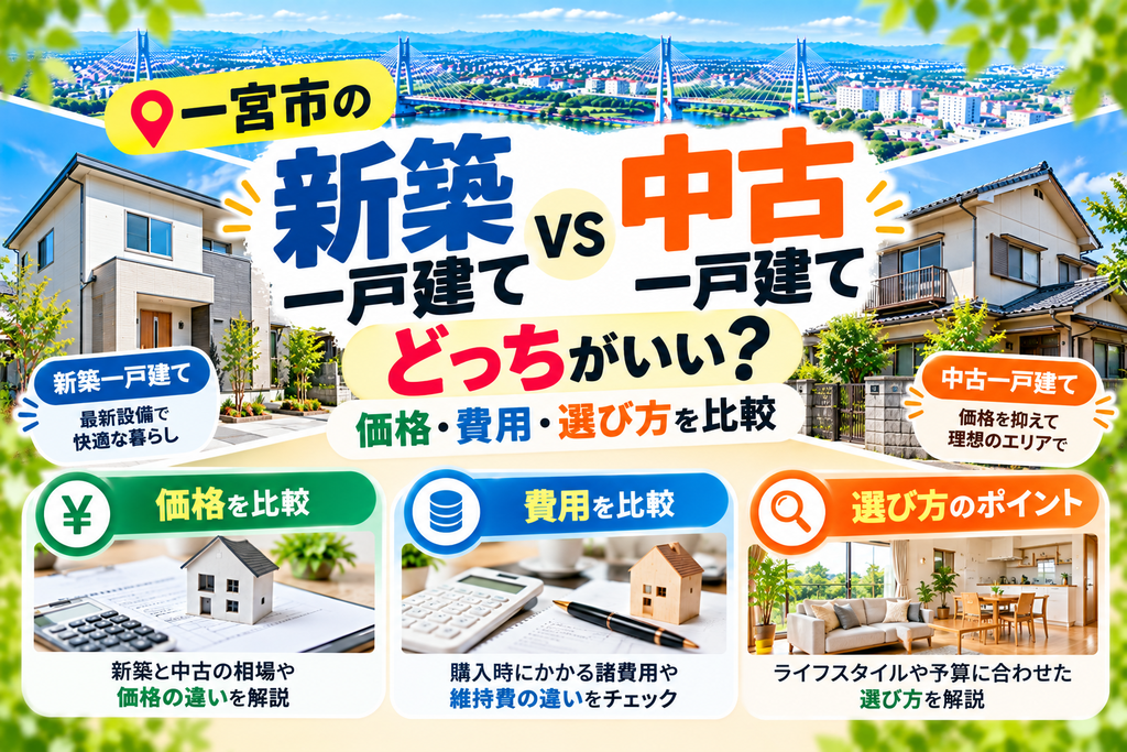 一宮市の新築一戸建てと中古一戸建てはどっちがいい？価格・費用・選び方を比較